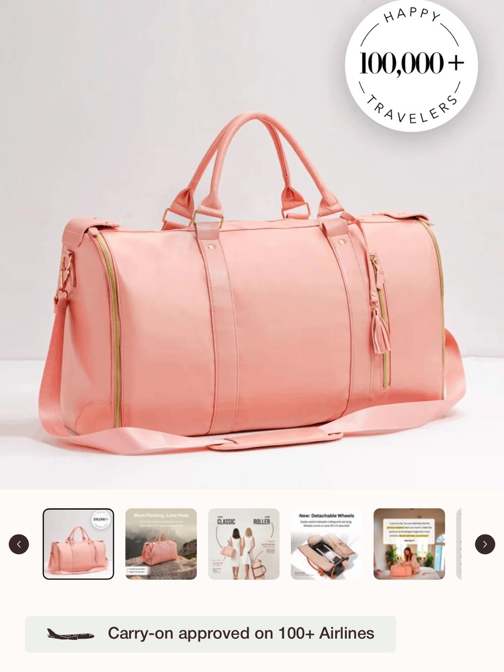 Stylish Pink Travel Duffel Bag - Lightweight Women’s Carry-On